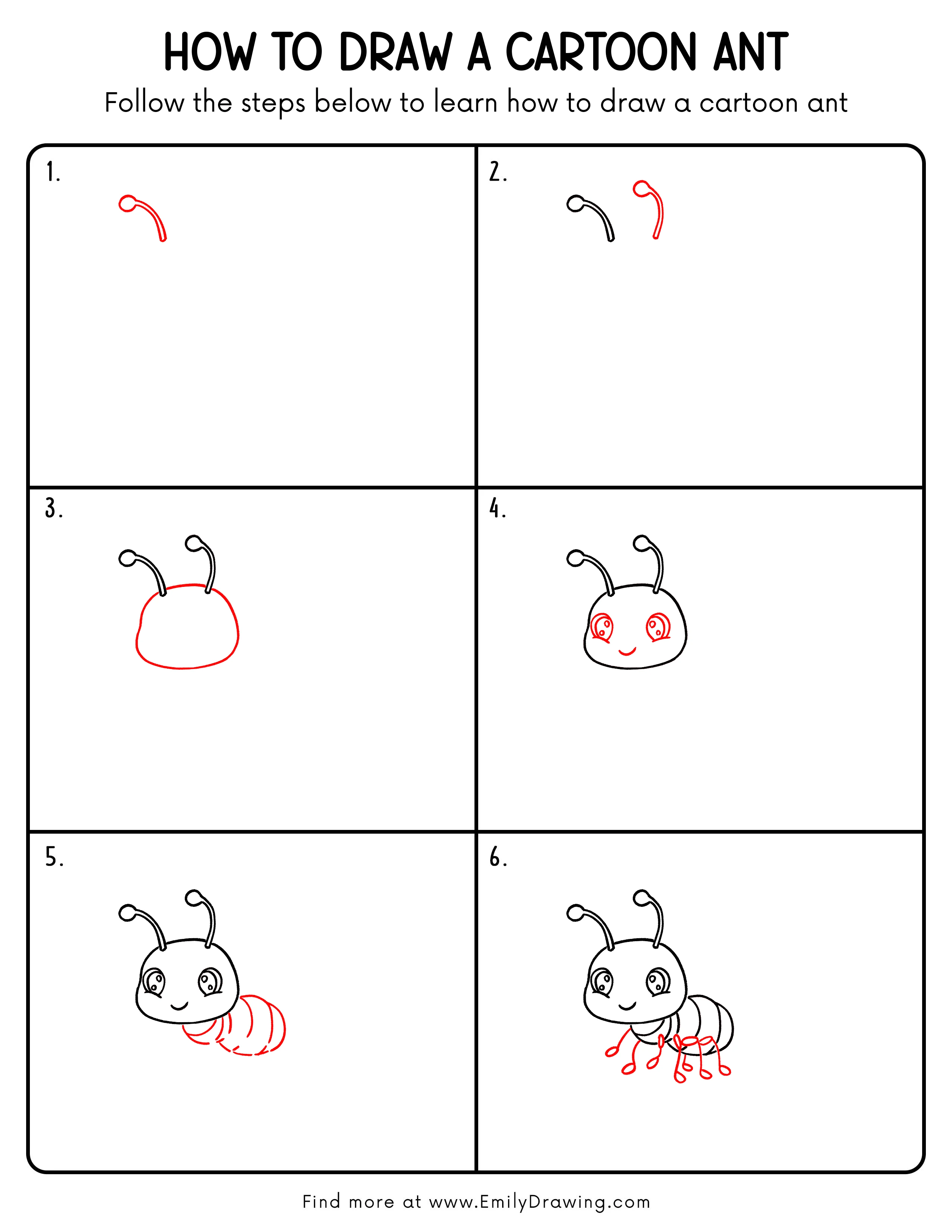 Printable Cartoon Ant Drawing Guide